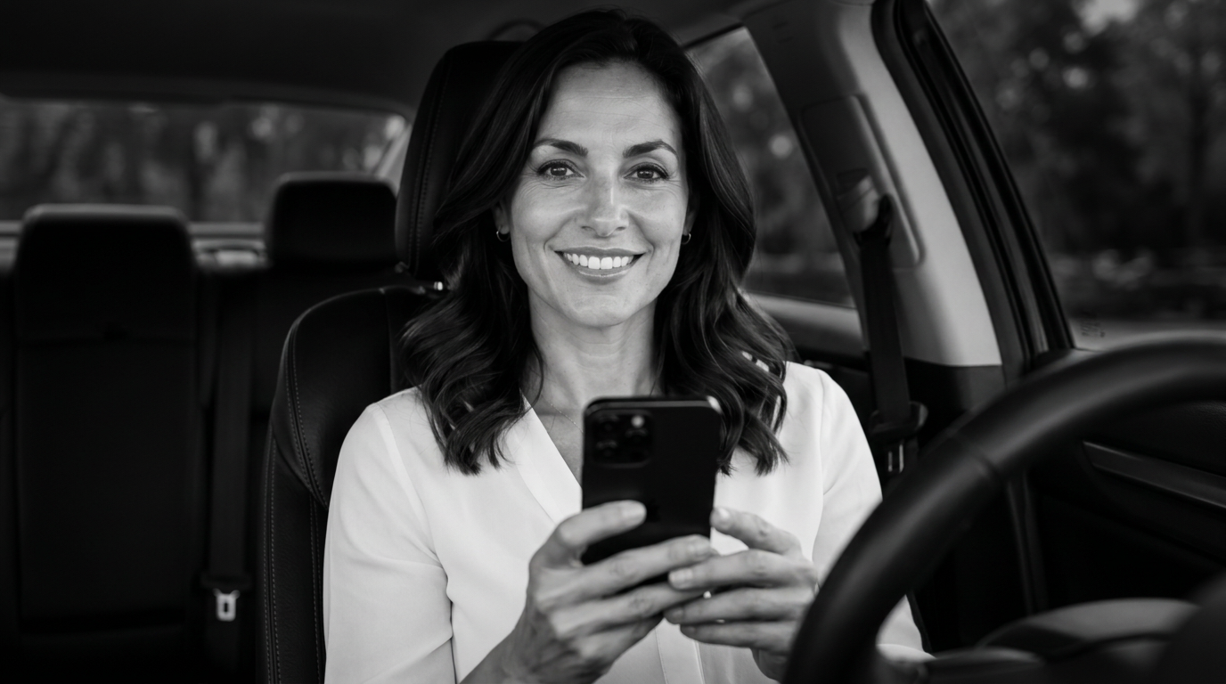 Woman sitting in a car recording a Scannect voice note
